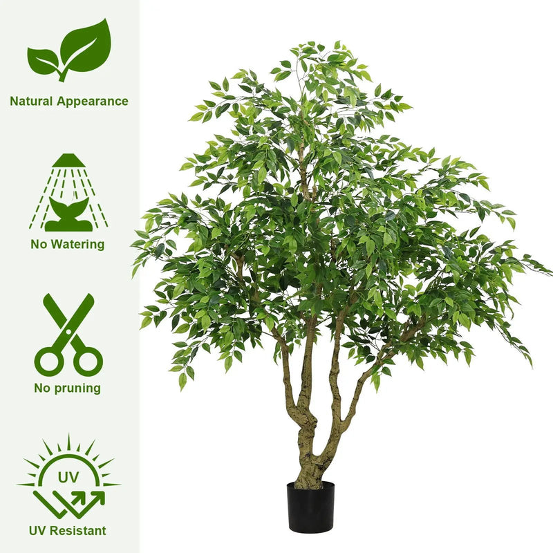 Artificial Banyan Tree With A Trunk And Lifelike Leaves, For Indoor And Outdoor Use - Green by Unique Piece Furniture