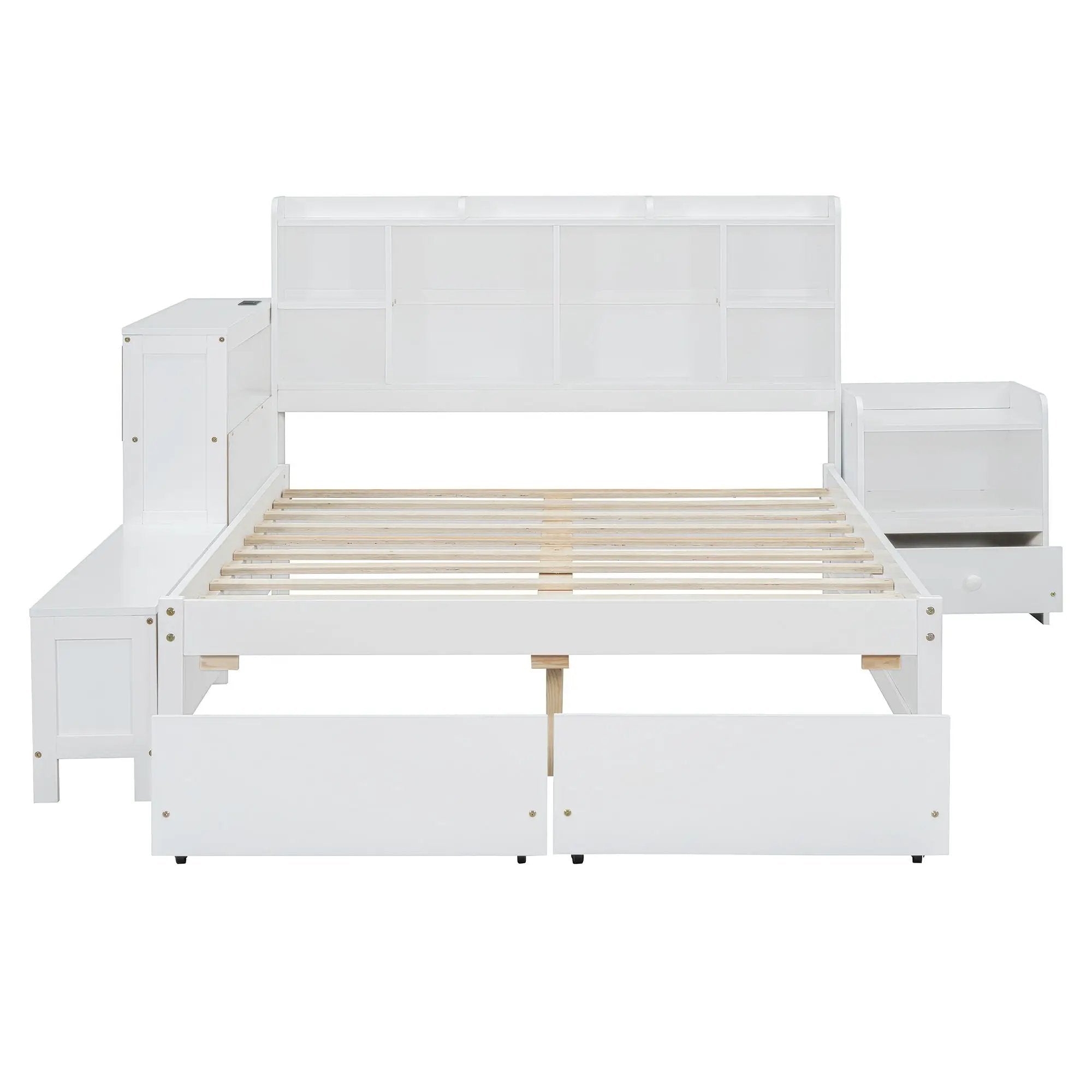 Platform Bed With Multi Functional Storage Space, Nightstand, 2 Drawers, USB Ports And Desk by Unique Piece Furniture