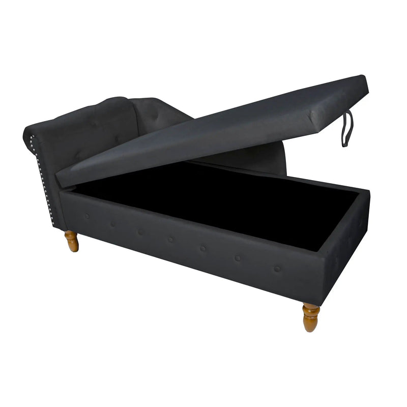 Chaise Lounge Indoor, Lounge Chair For Bedroom With Storage & Pillow, Modern Upholstered Rolled Arm Chase Lounge For Sleeping With Nailhead Trim For Living Room Bedroom Office by HouseOfZazla