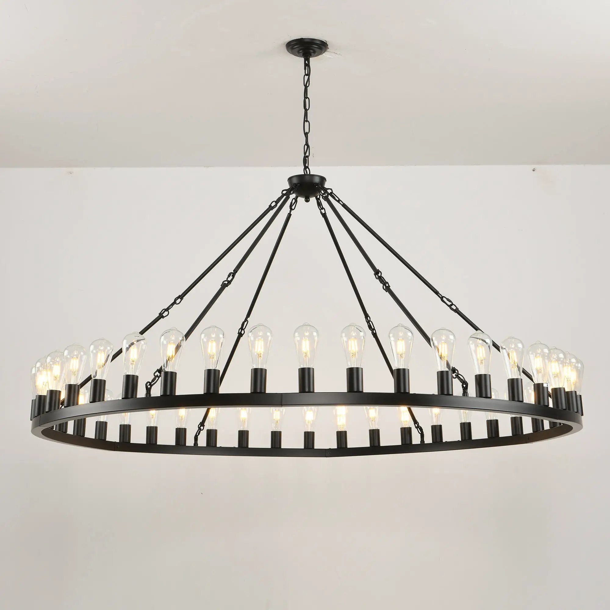 64 Inch Matte Black Wagon Wheel Chandelier With 30 Lights by HouseOfZazla