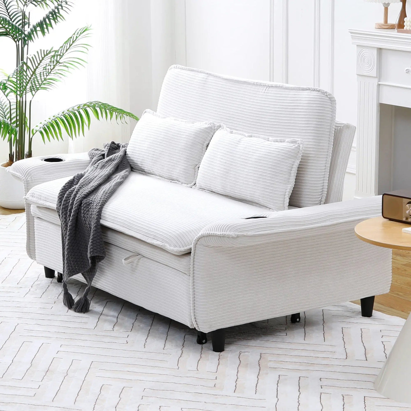 Modern Fabric Multi-Functional Sofa Bed With Adjustable Armrests And Backrests by Unique Piece Furniture