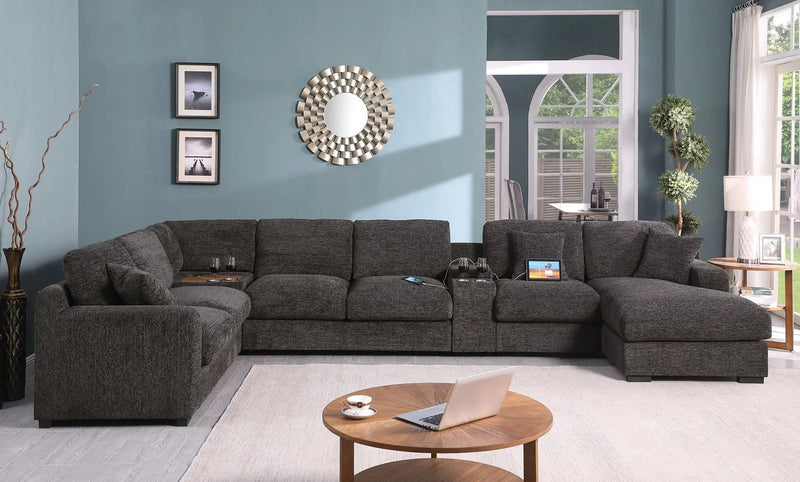 Celine - Corner Sectional Sofa With Right Facing Chaise, Cupholders, And Charging Ports - Gray by HouseOfZazla