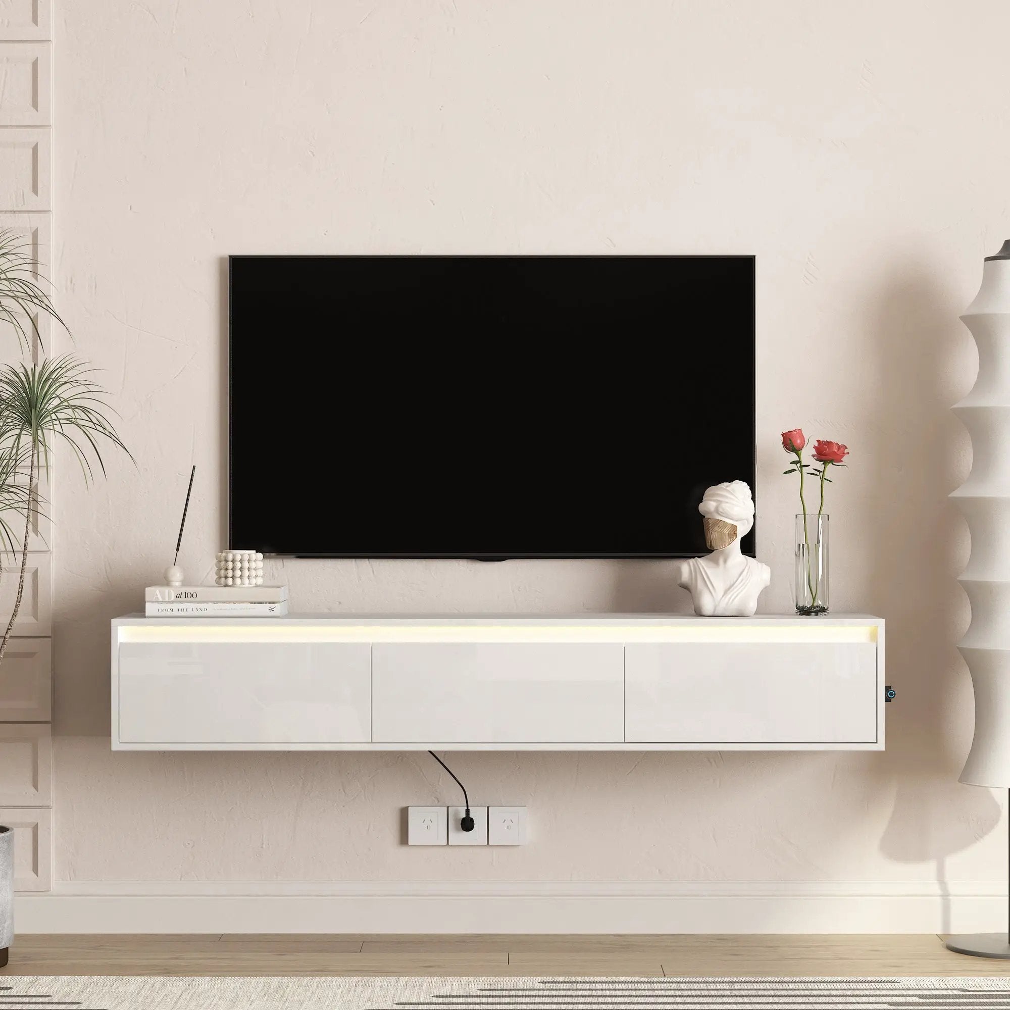 High-Gloss Suspended TV Cabinet with LED Lights by HouseOfZazla