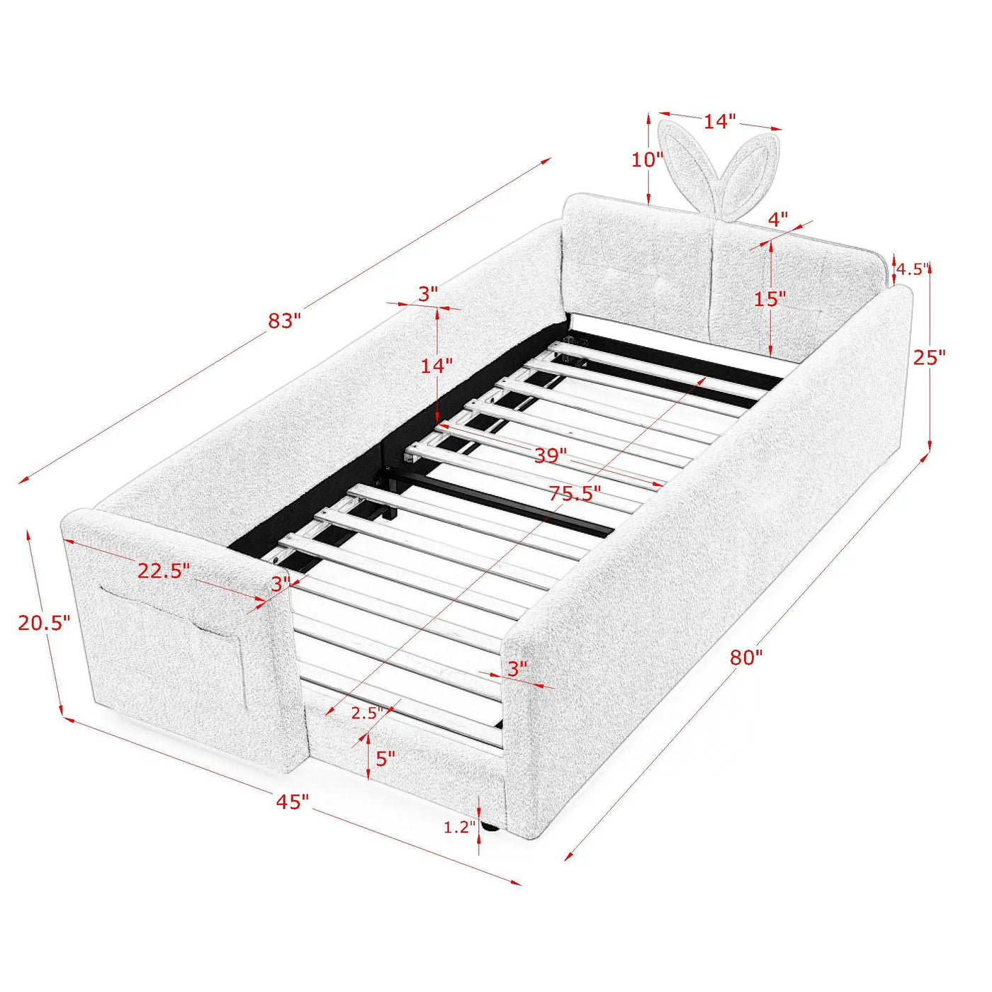 Cute Rabbit Ear Upholstered Platform Bed Frame With Safety Rail by Unique Piece Furniture