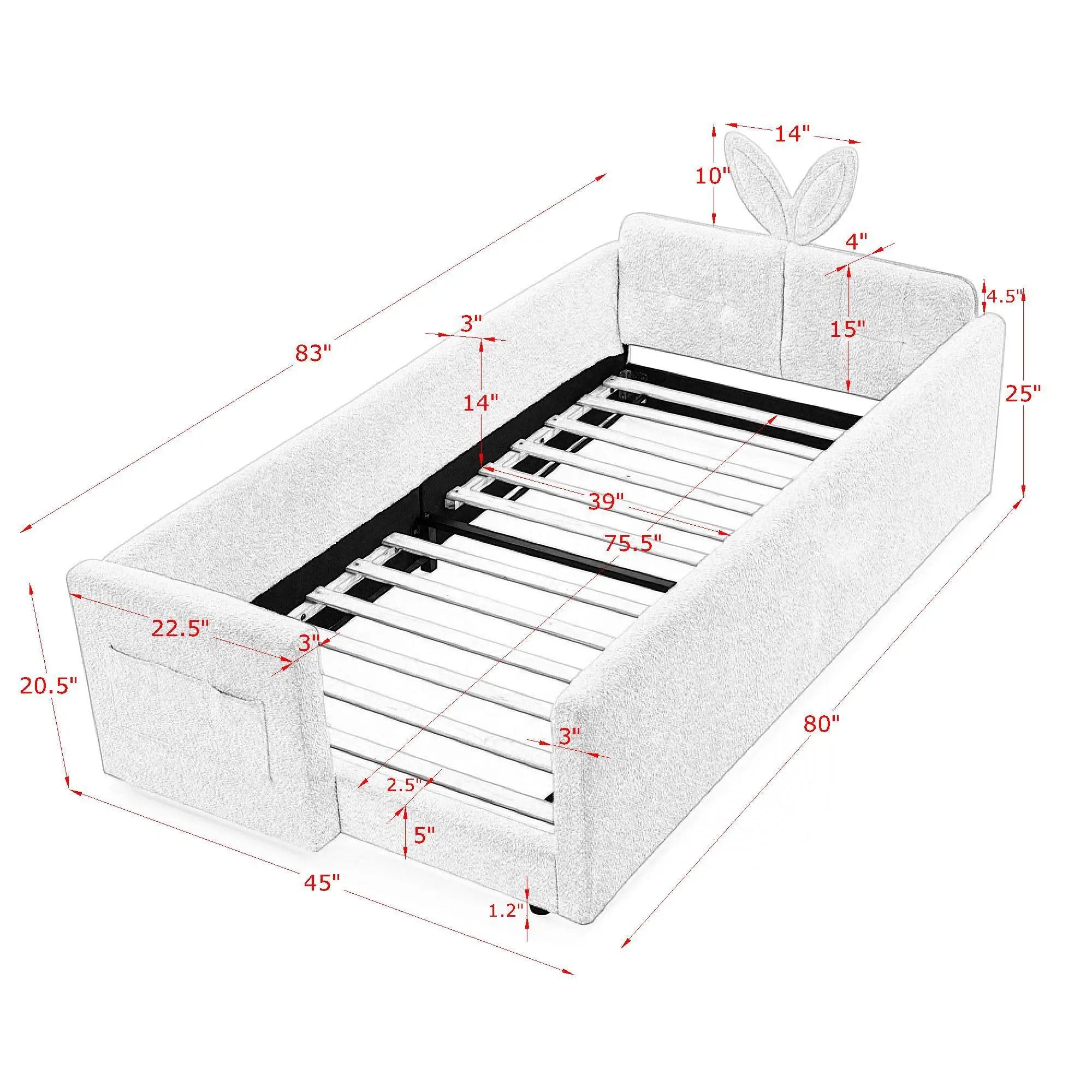 Cute Rabbit Ear Upholstered Platform Bed Frame With Safety Rail by Unique Piece Furniture