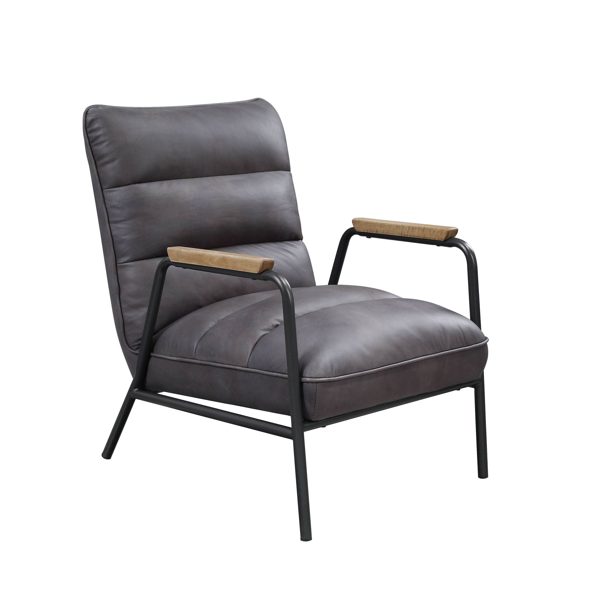 Nignu - Top Grain Leather Matt Iron Accent Chair - Gray by HouseOfZazla