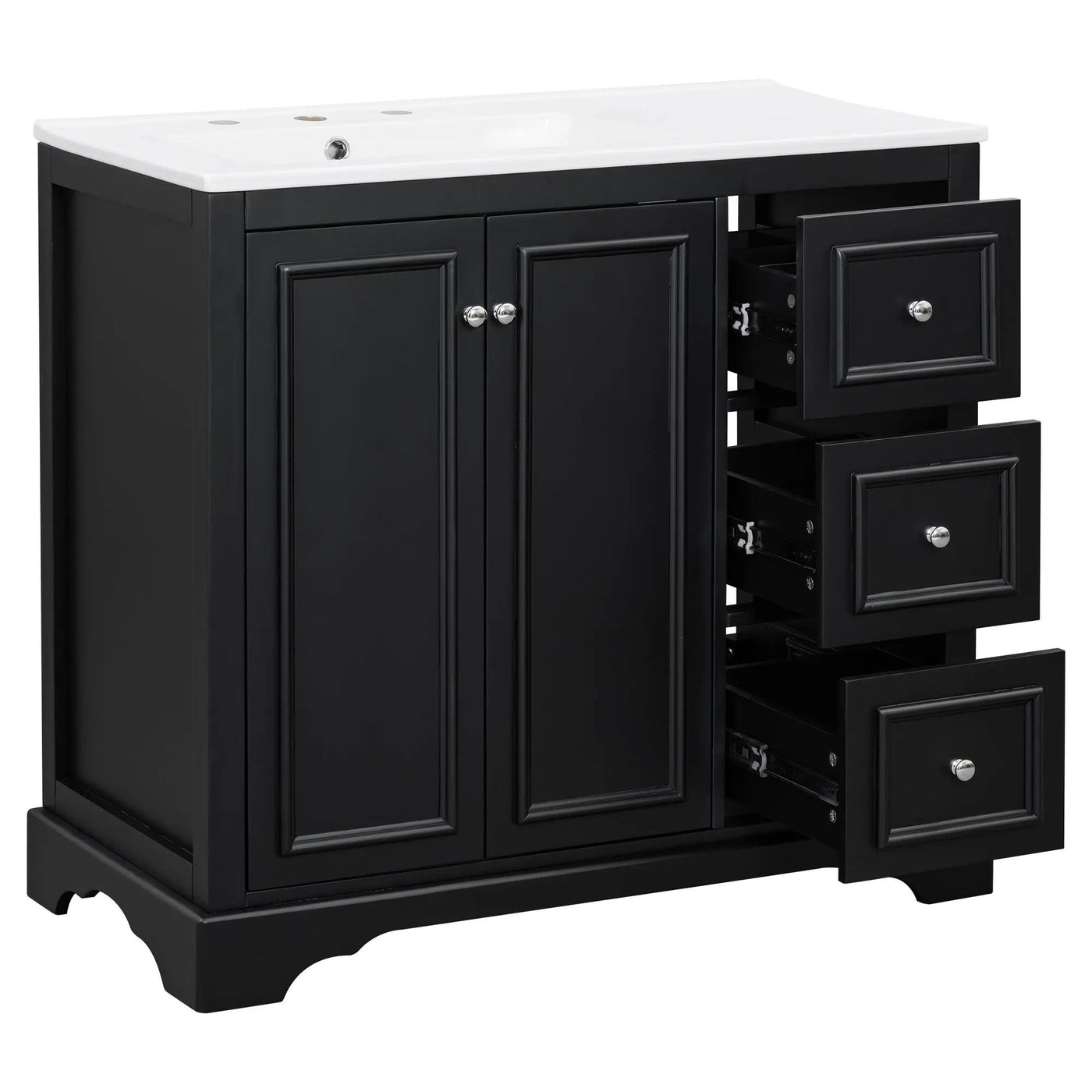 Bathroom Vanity With Sink, Soft-Close Doors, Adjustable U-Shelf, 3 Drawers by HouseOfZazla
