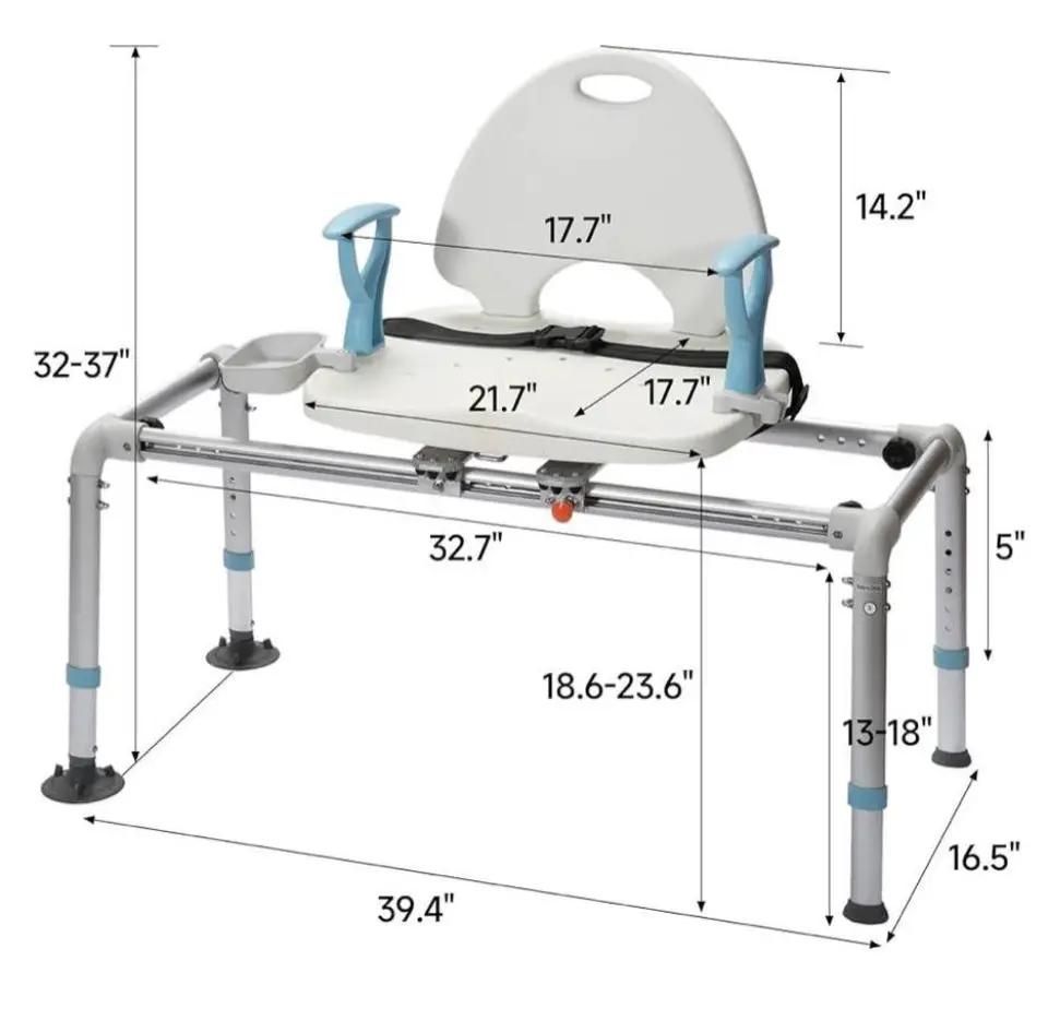Open Box ELENKER Heavy Duty Sliding Shower Chair with Swivel Seat, Rotating Sliding Bathtub Transfer Bench and Bath Safety Seat with Non-Slip Suction by Selzalot