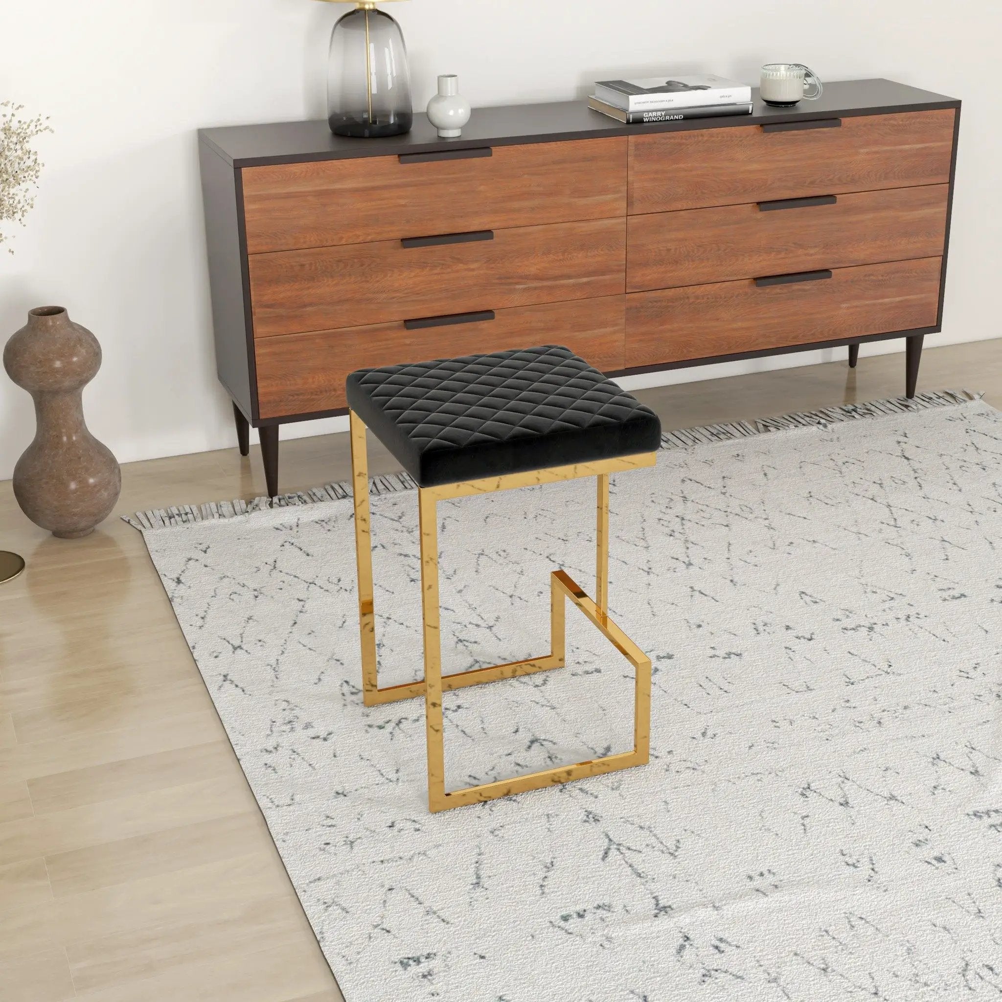 Joel - Upholstered Stool - Black / Gold by Unique Piece Furniture