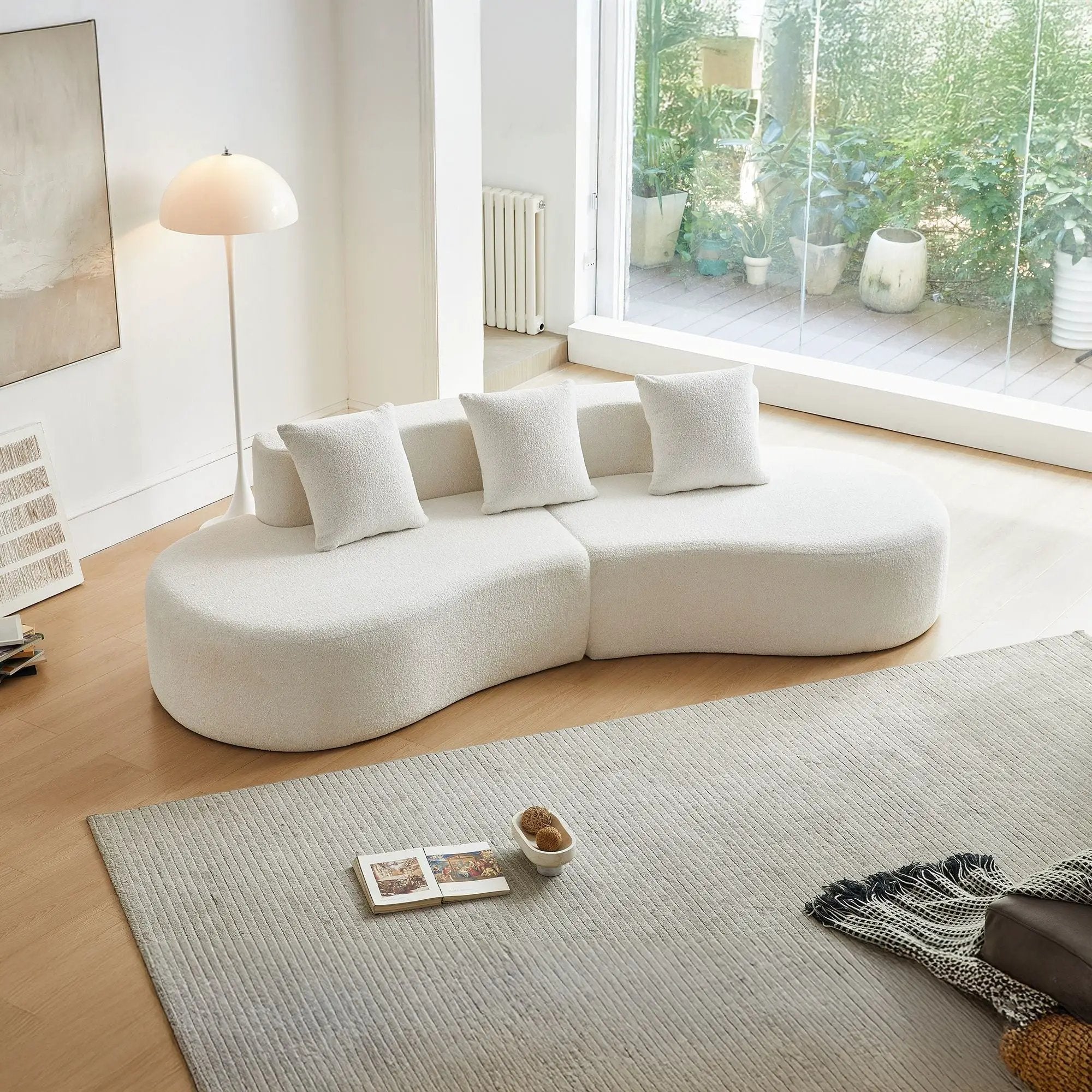 Curved Boneless Couch, Half Moon Sofa, 5 Seat Couch With High Density Foam Filled For Living Room - White by HouseOfZazla