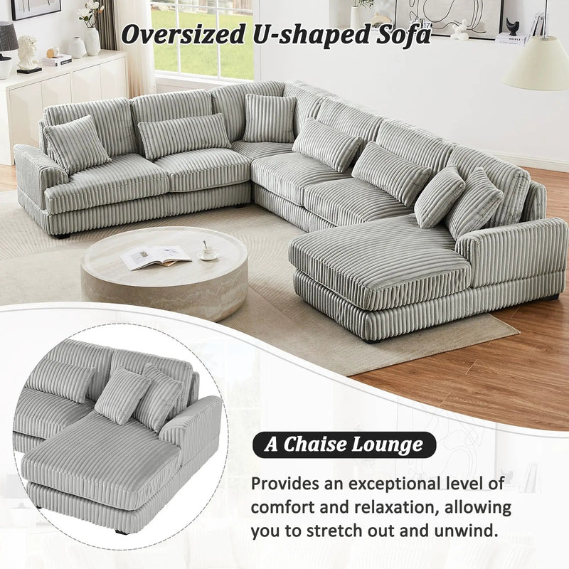 U - Shaped Sectional Sofa With Chaise Lounge, Oversized Living Room Sofa - Gray by HouseOfZazla