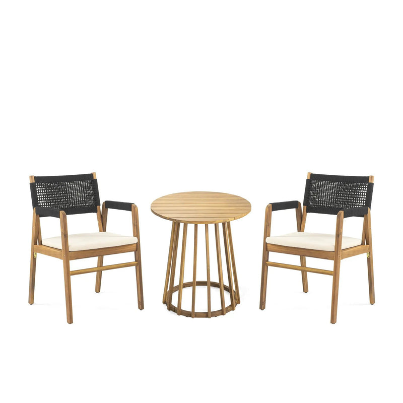 Outdoor 3 Pieces Acacia Wood Dining Set With Cushions by HouseOfZazla