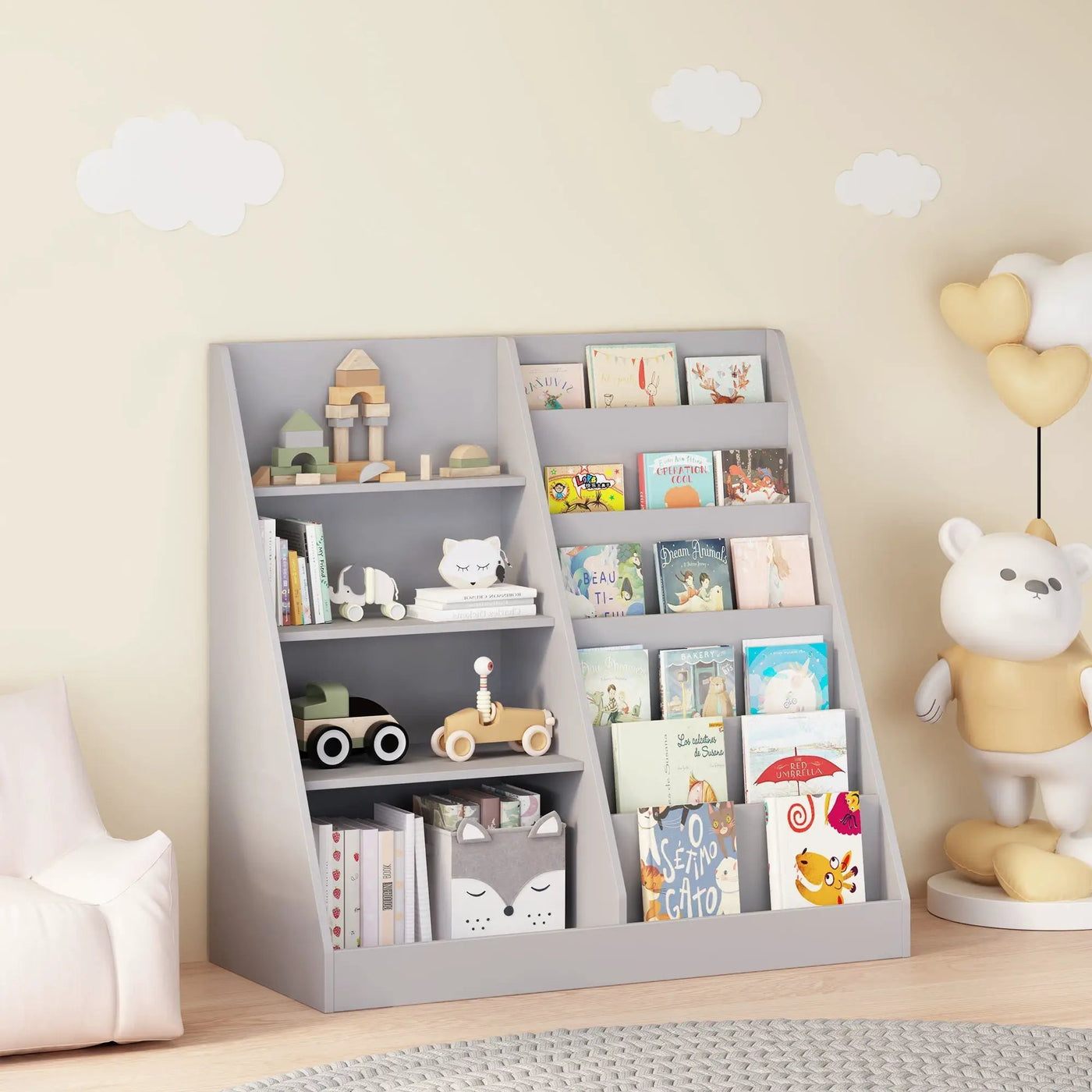 Bookshelf And Toy Storage Organizer, 4 Tier Bookcase With Display Stand For Playroom by HouseOfZazla