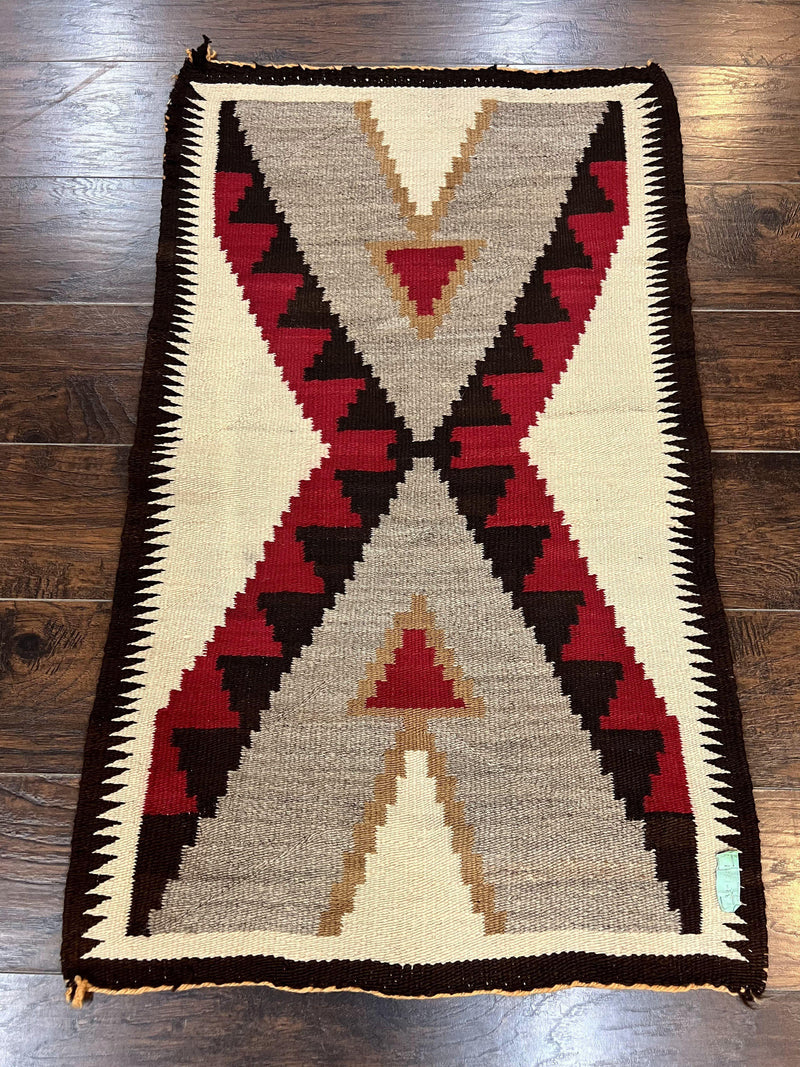 Antique Navajo Rug 2x4, Collectible Native American Wool Handmade Rug, Ivory Black Red Gray, Vintage Navajo Textile by Jewel Rugs