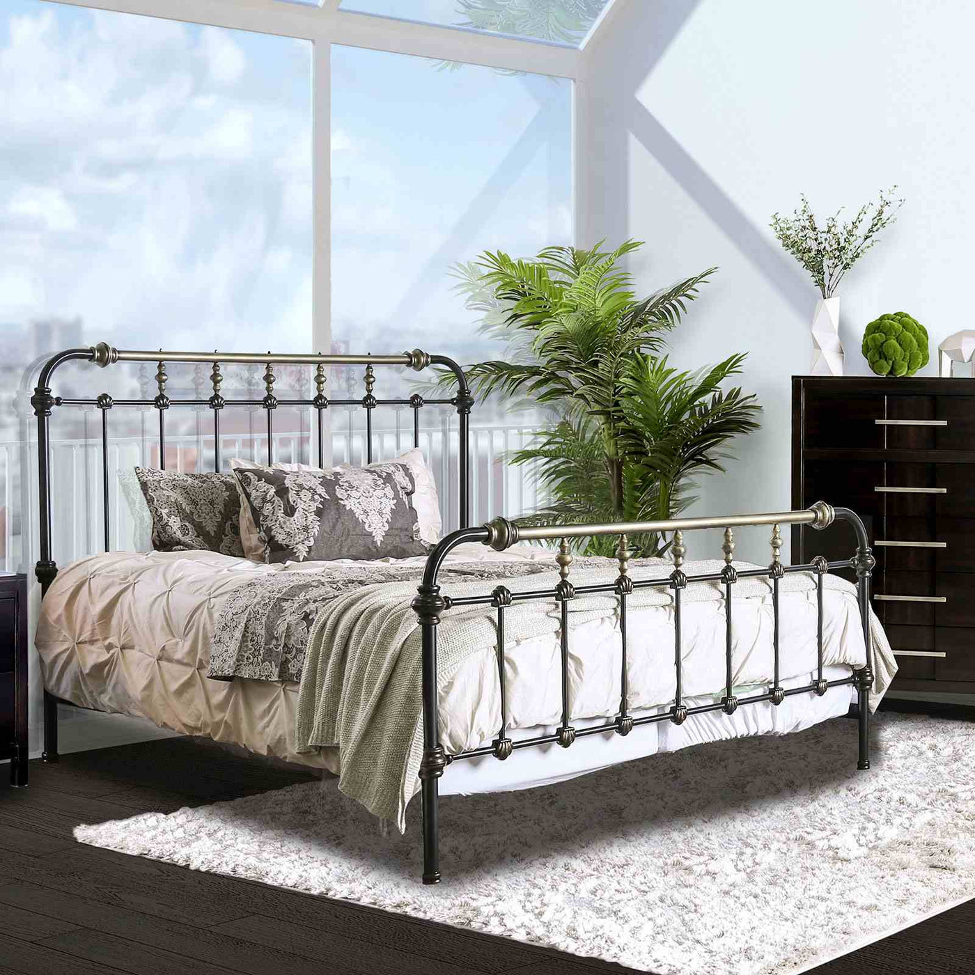 Transitional Style Bed With Accents by Unique Piece Furniture