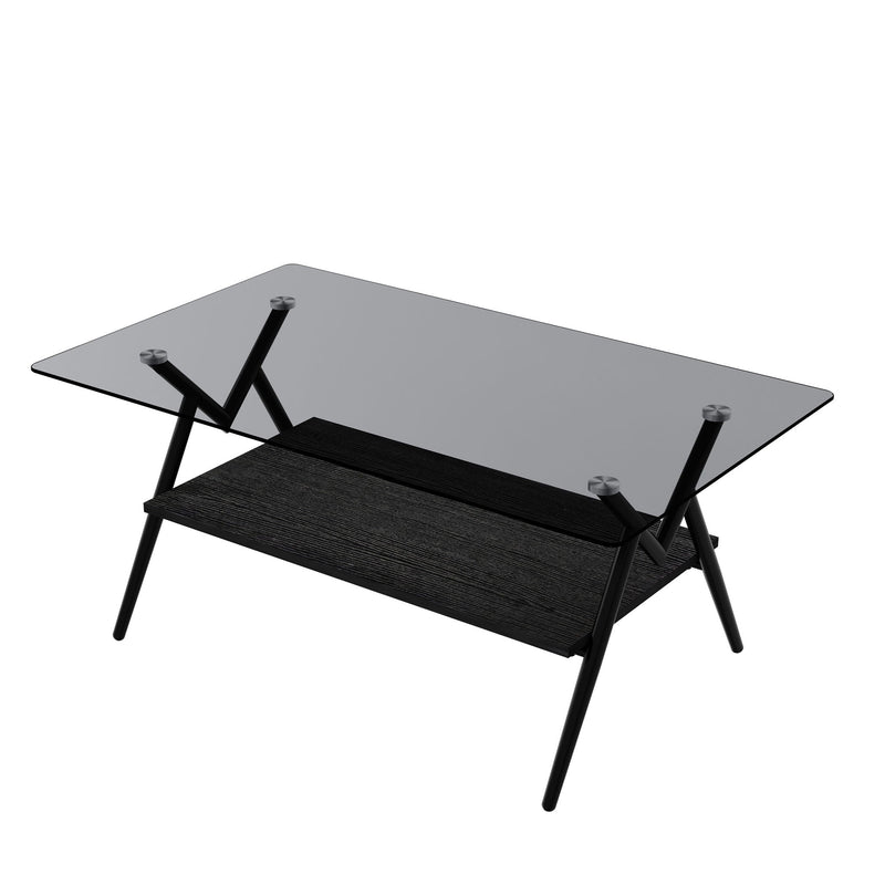 Rectangle Coffee Table With Tempered Glass Top And Shelf, Modern Table For Living Room by HouseOfZazla