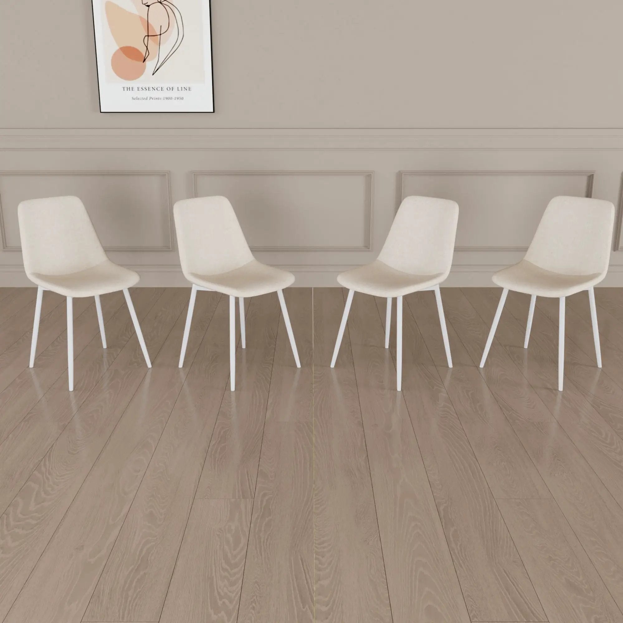Modern Kitchen Dining Chairs (Set of 4) With Linen Padding And Sturdy Metal Legs - Beige by Unique Piece Furniture