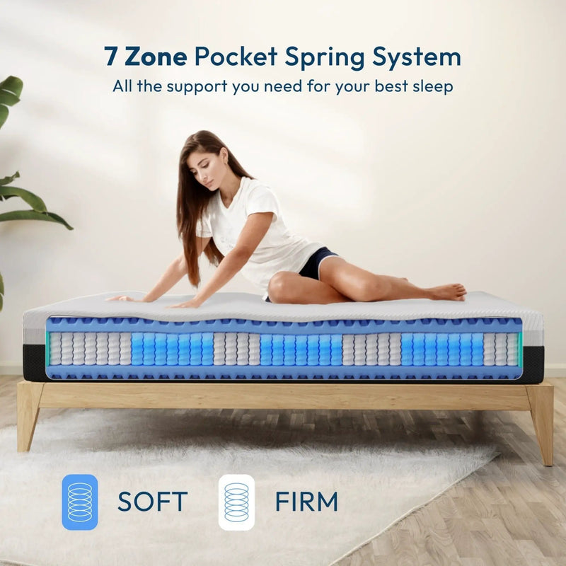 12'' Hybrid Mattress, Cooling Memory Foam & Pocket Springs Medium Firm - White - Queen by HouseOfZazla
