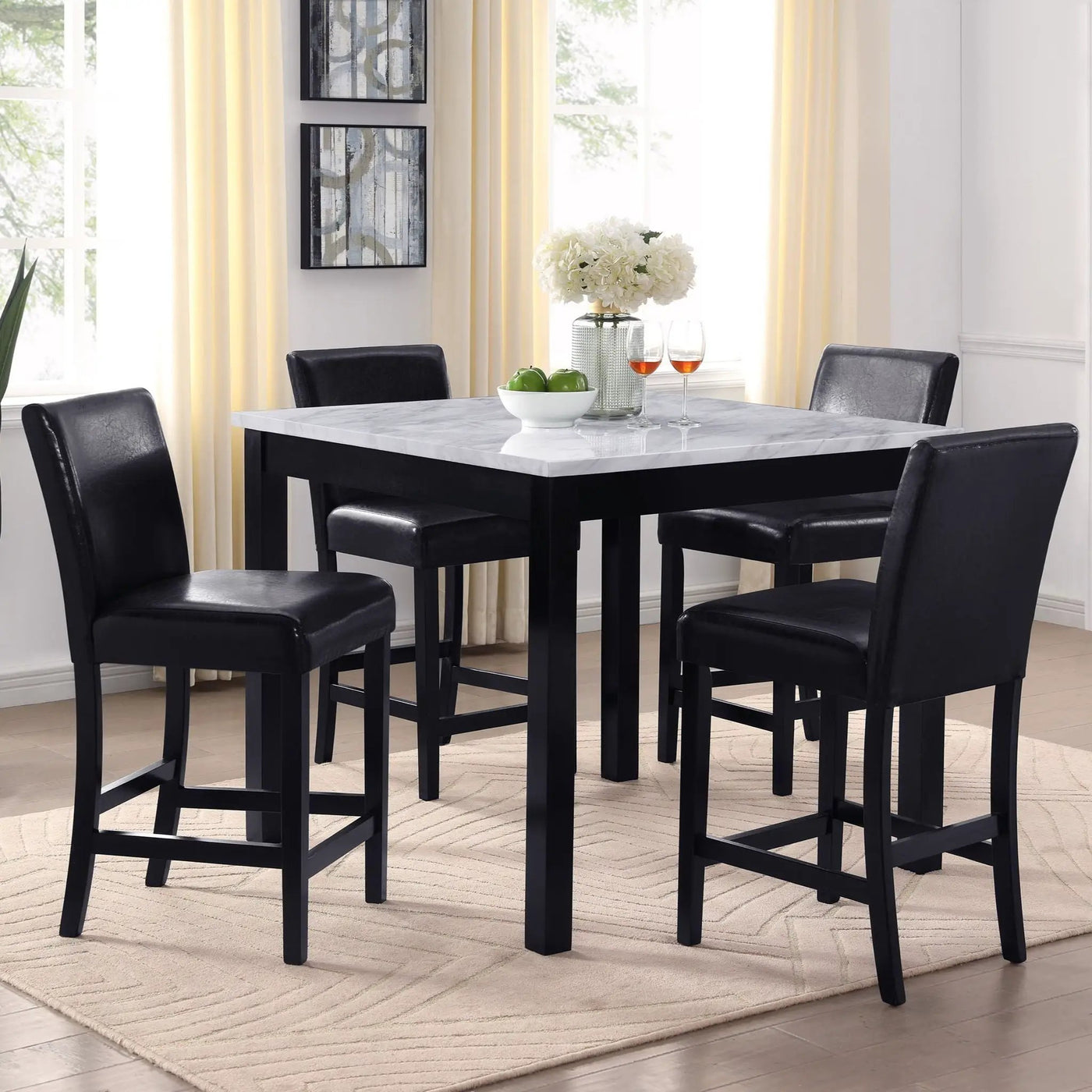 Modern 5 Piece Counter Height Dining Set With Tufted Nail Head Chairs by Unique Piece Furniture