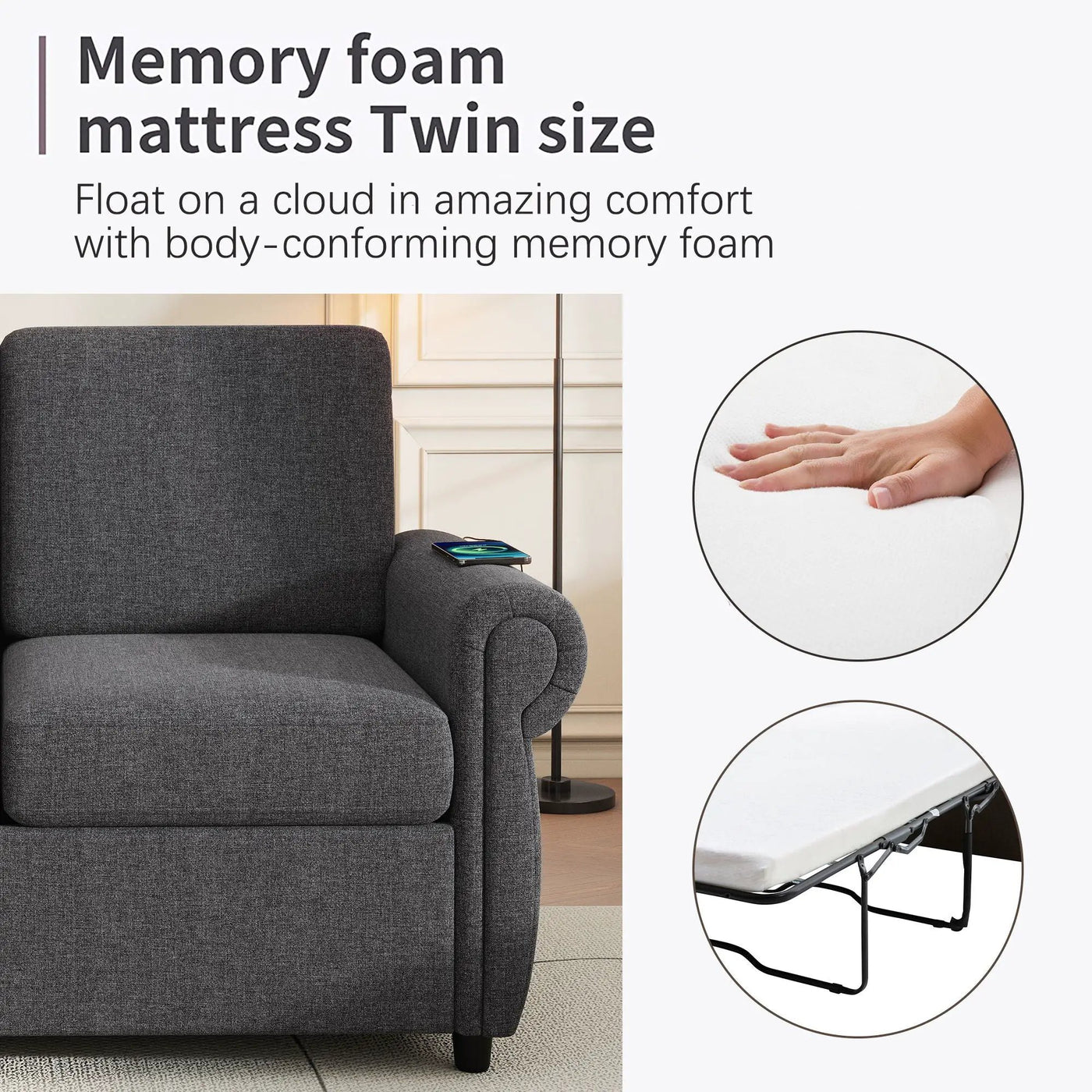 Pull Out Sofa Bed Loveseat Sleeper With Twin Size Memory Mattress With Two USB Ports For Living Room Spaces by HouseOfZazla