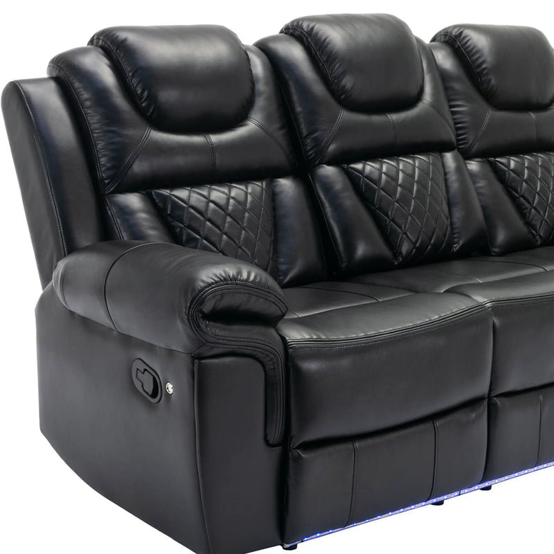 Home Theater Seating Manual Recliner Chair With Center Console And Led Light Strip For Living Room by HouseOfZazla
