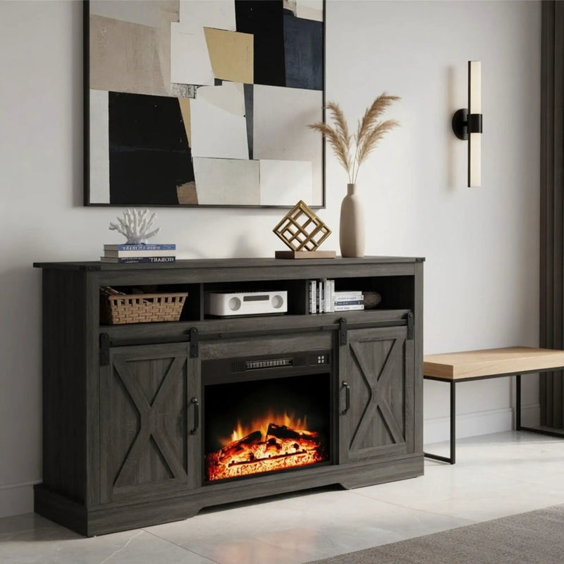 Electric Fireplace Insert Heater With Multicolor Flames, Remote Control - Black by HouseOfZazla