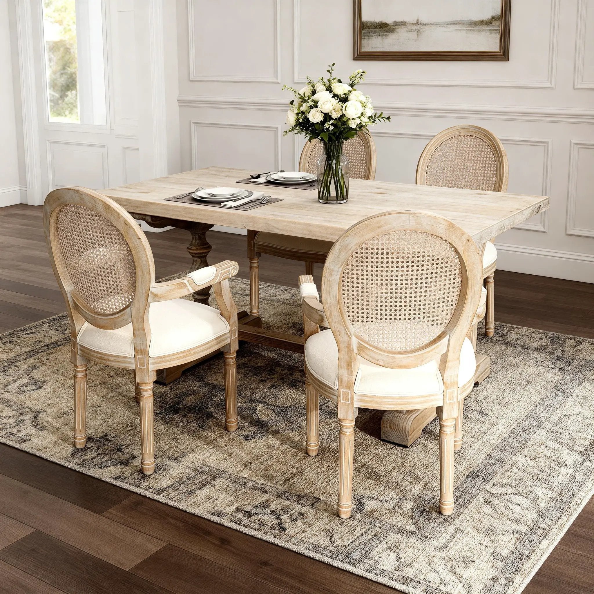 French Vintage Upholstered Fabric Dining Armchair (Set of 2) - Beige by Unique Piece Furniture