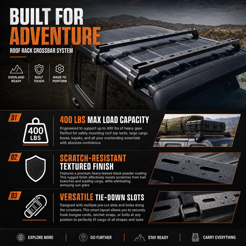 Roof Rack Cross Bars for Jeep Wrangler & Gladiator by HouseOfZazla