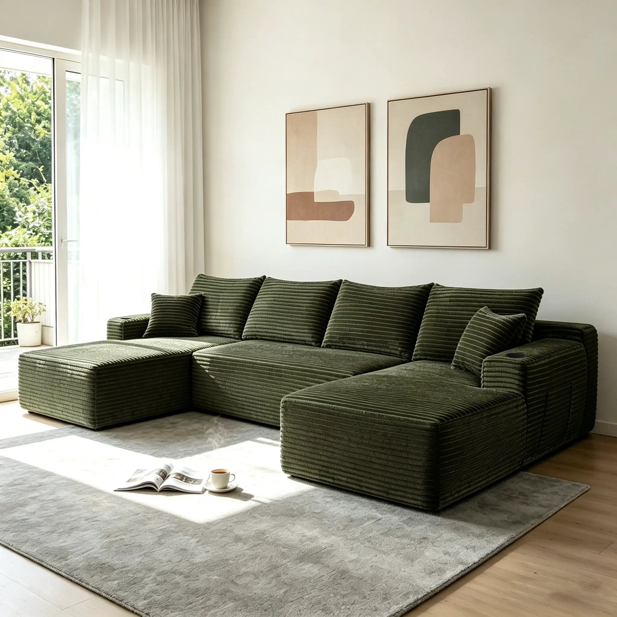 134" Cloud Sectional Sofa with U-Shape Chaise and Side Pockets by HouseOfZazla