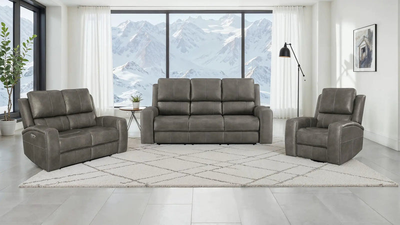 Brickston 3-piece Triple Power Reclining Sofa Set Charcoal by Unique Piece Furniture