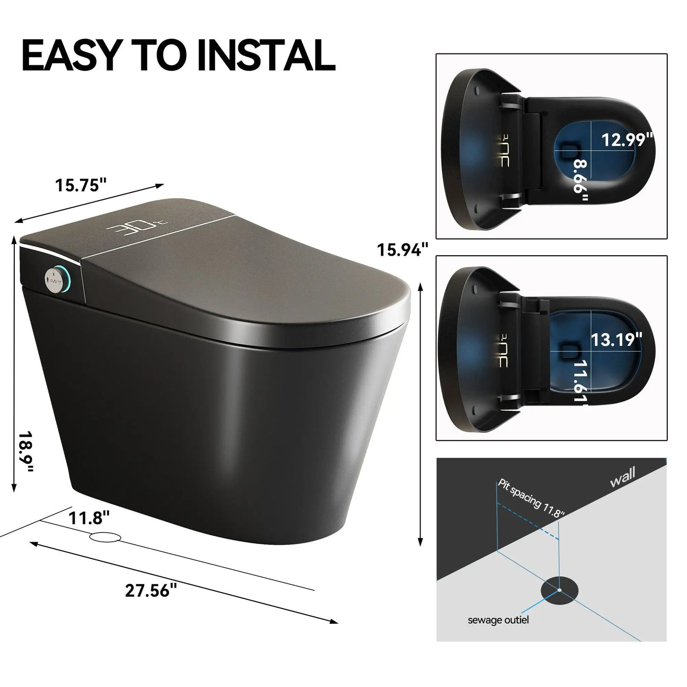 Smart Bidet Toilet With Auto Open / Close Seat, Warm Water Wash, Heated Seat, And Wireless Remote Control by HouseOfZazla