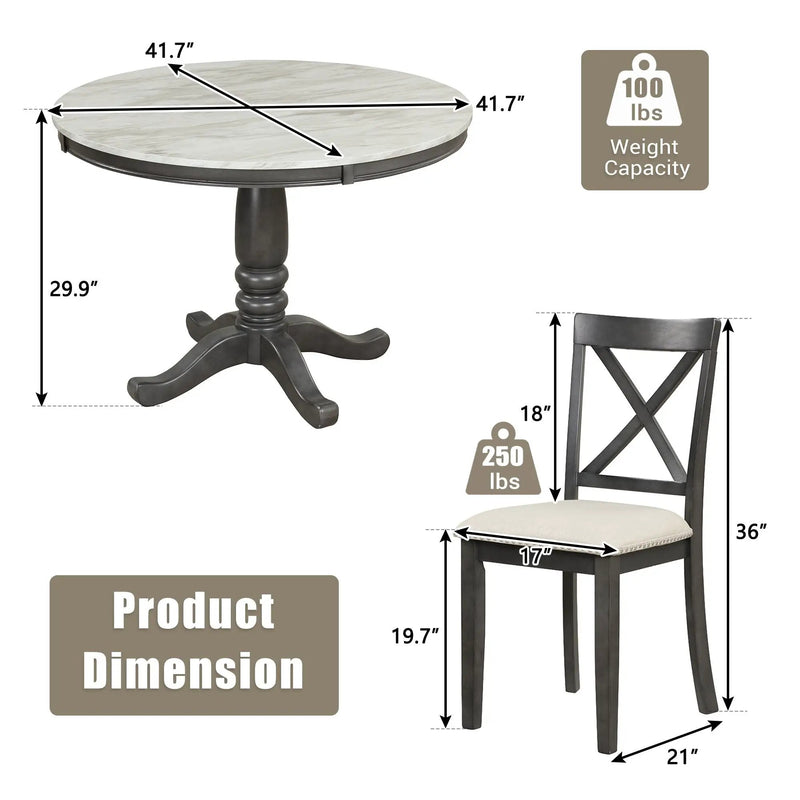 5 Pieces Dining Table And Chairs Set For 4 Persons, Kitchen Room Solid Wood Table With 4 Chairs by HouseOfZazla