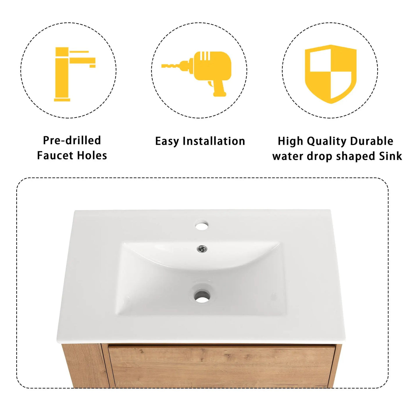 Modern Wall Mounted Bathroom Vanity With Ceramic Sink And Storage Rack, 2 Soft Close Drawers by Unique Piece Furniture