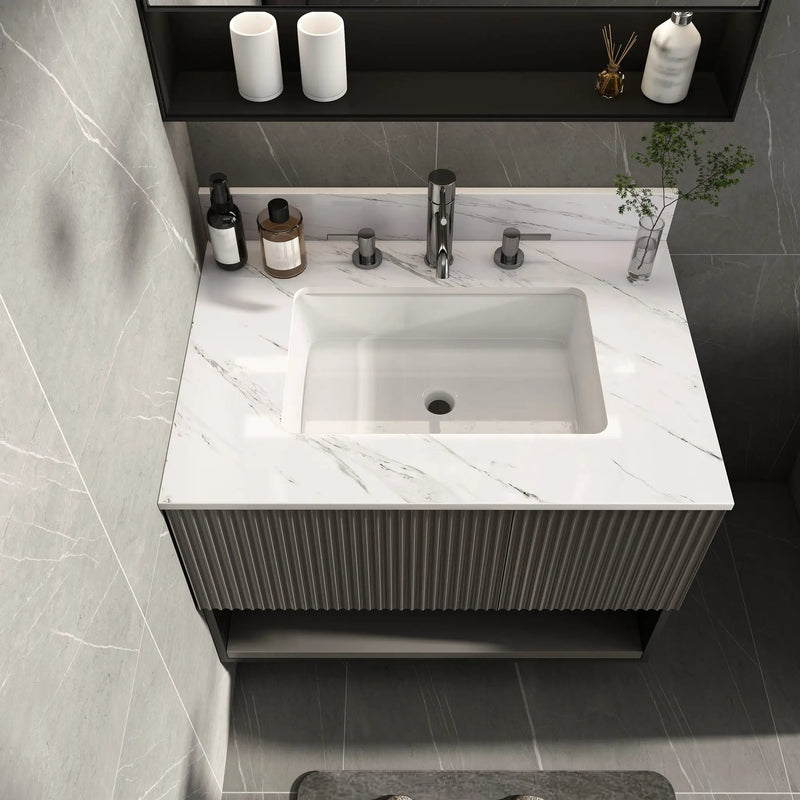 Bianco Carrara Venato Elegant Marble Vanity Top, Bathroom Vanity With Undermount Sink, Sintered Stone by HouseOfZazla
