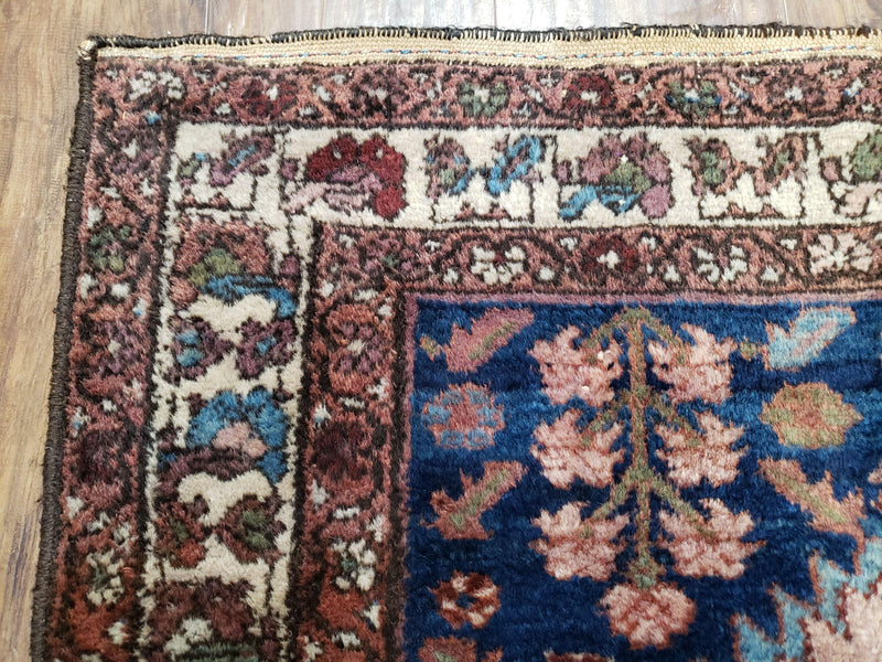 Blue Vintage Persian Hamadan Rug, Wool, Hand-Knotted, 4x6 ft by Jewel Rugs