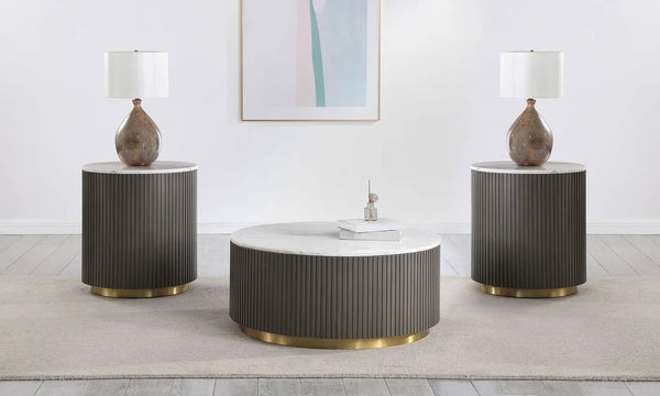 Jason 3-piece Round White Marble Coffee Table Set Charcoal