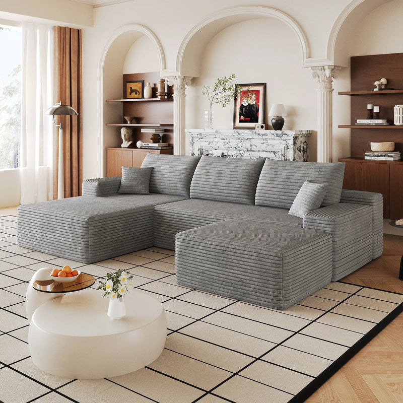107" Cloud Sectional Sofa with 1 Ottoman by HouseOfZazla