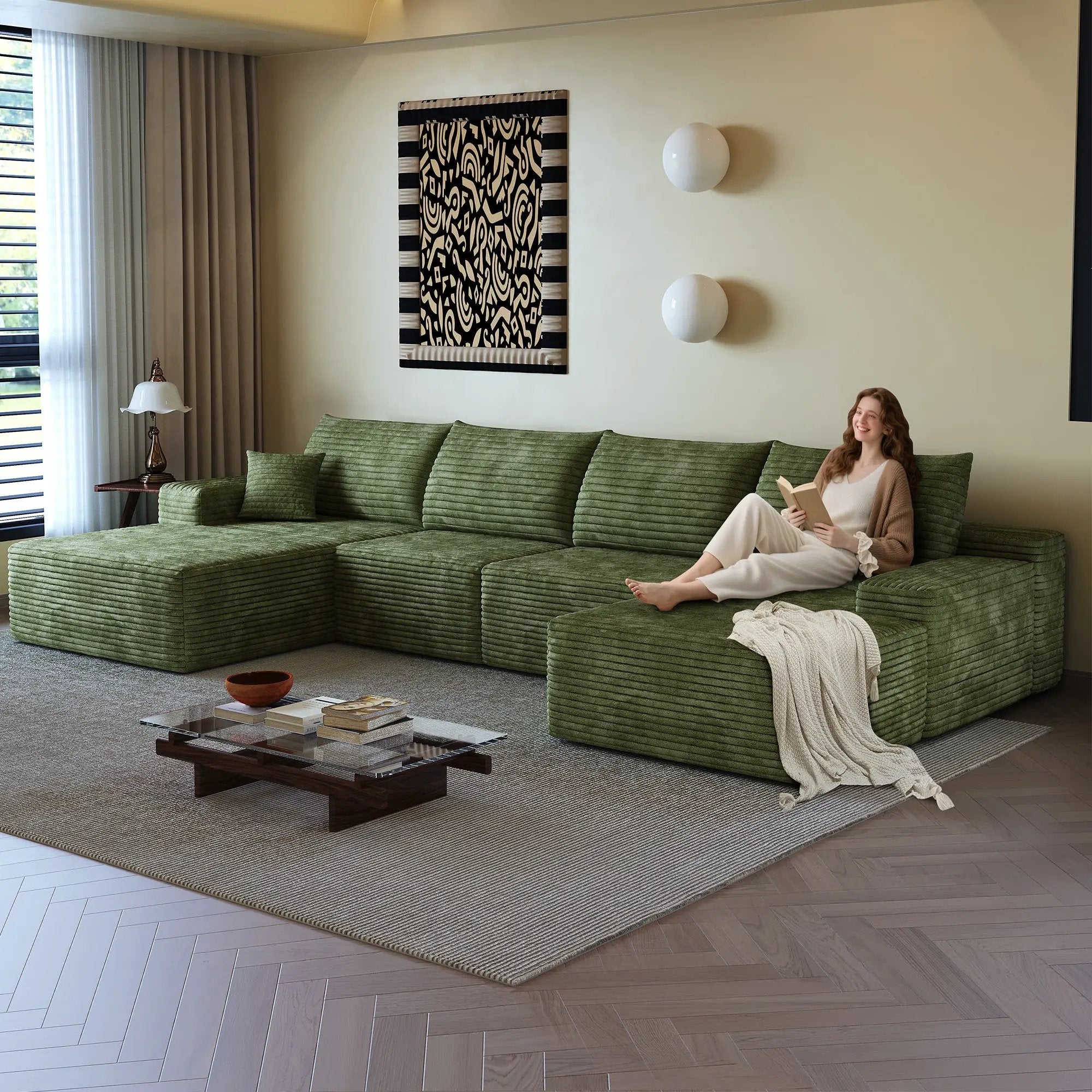 135" Cloud Sectional Sofa with 1 Ottoman by HouseOfZazla