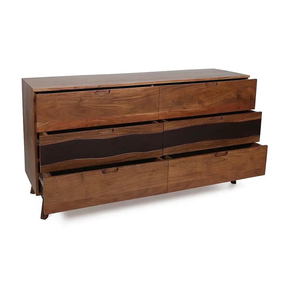 Sierra 6 Drawer Sideboard, Wood Credenza / Cabinets / Chests / Nightstands - Natural Wood / Brown by Unique Piece Furniture