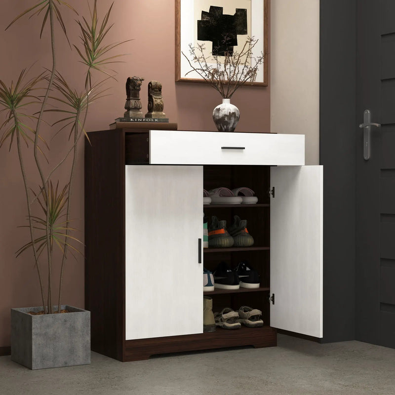 Freestanding Wooden Shoe Cabinet, 4 Tier Organizer With Drawer by HouseOfZazla