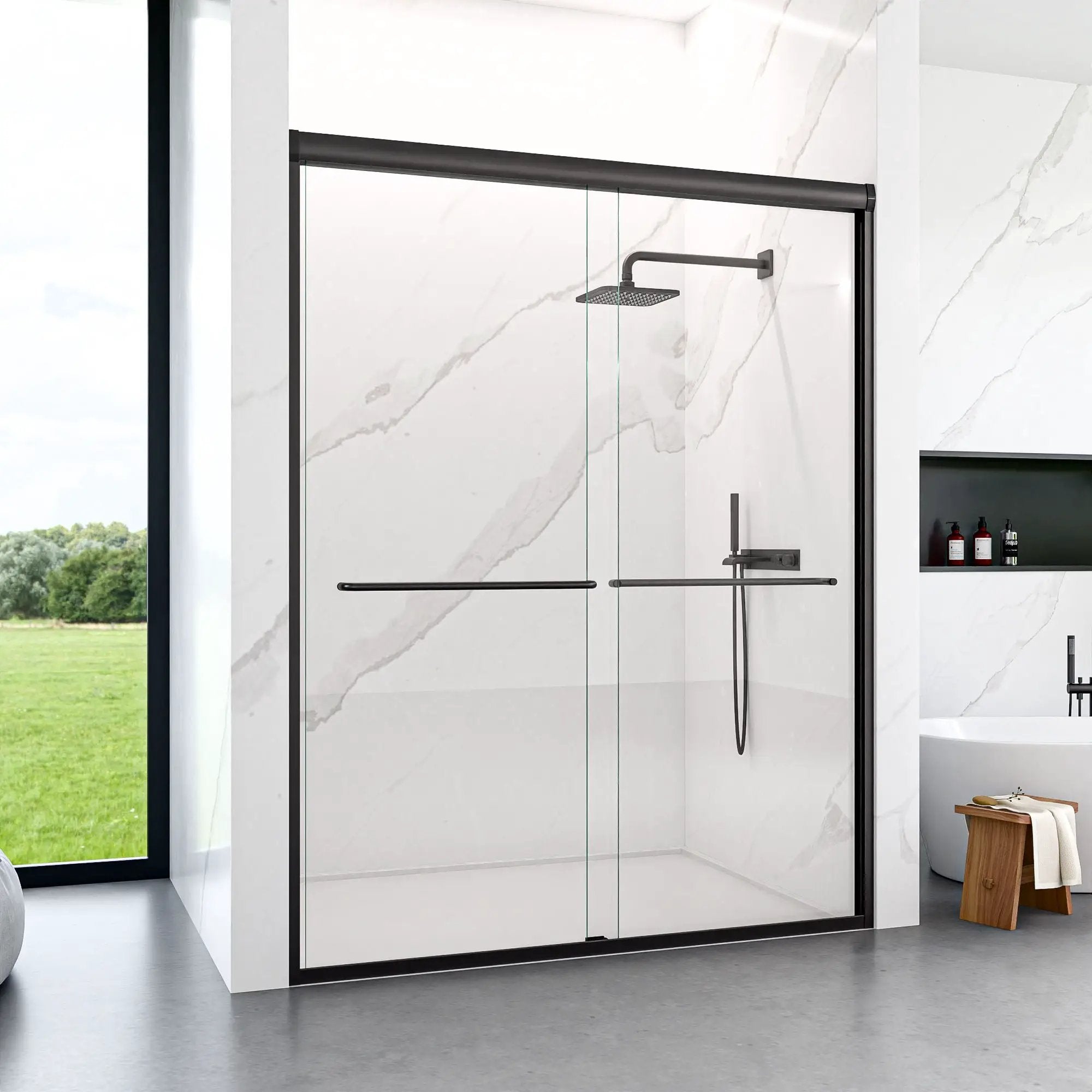 Modern Semi Frameless Double Sliding Shower Door by HouseOfZazla