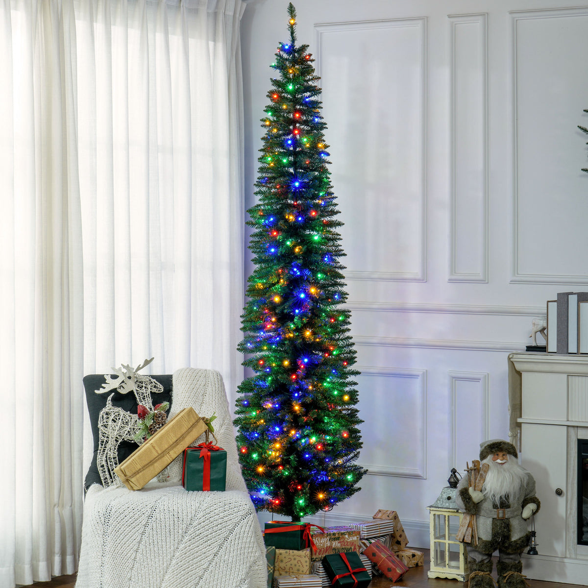 HOMCOM 8ft Tall Pencil Prelit Artificial Christmas Tree, photo 8 of 10