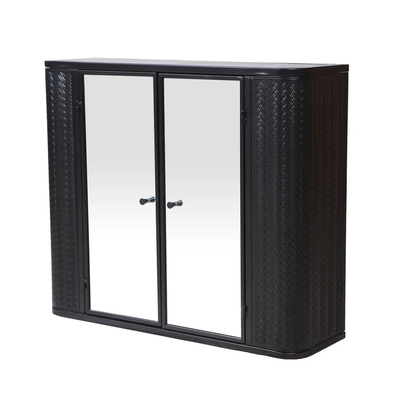 Black Wall-Mounted Bathroom Cabinet with Mirror, 2 Mirrored Doors & Open Shelf, photo 10 of 10