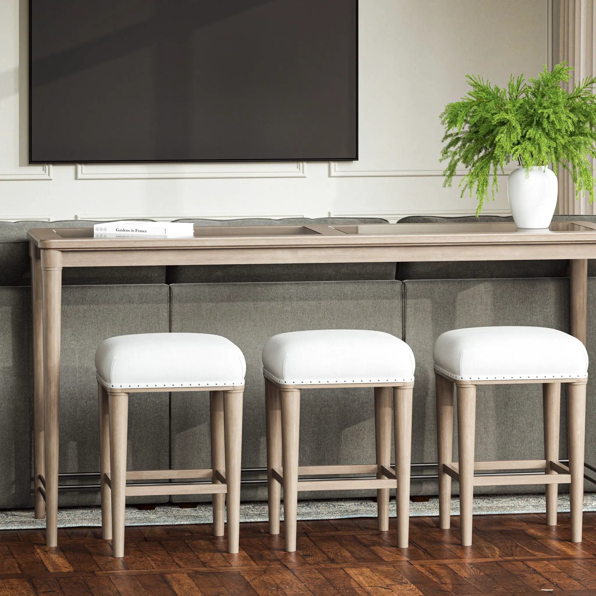 Glass Console Table With 3 Stools - Frosted by Unique Piece Furniture