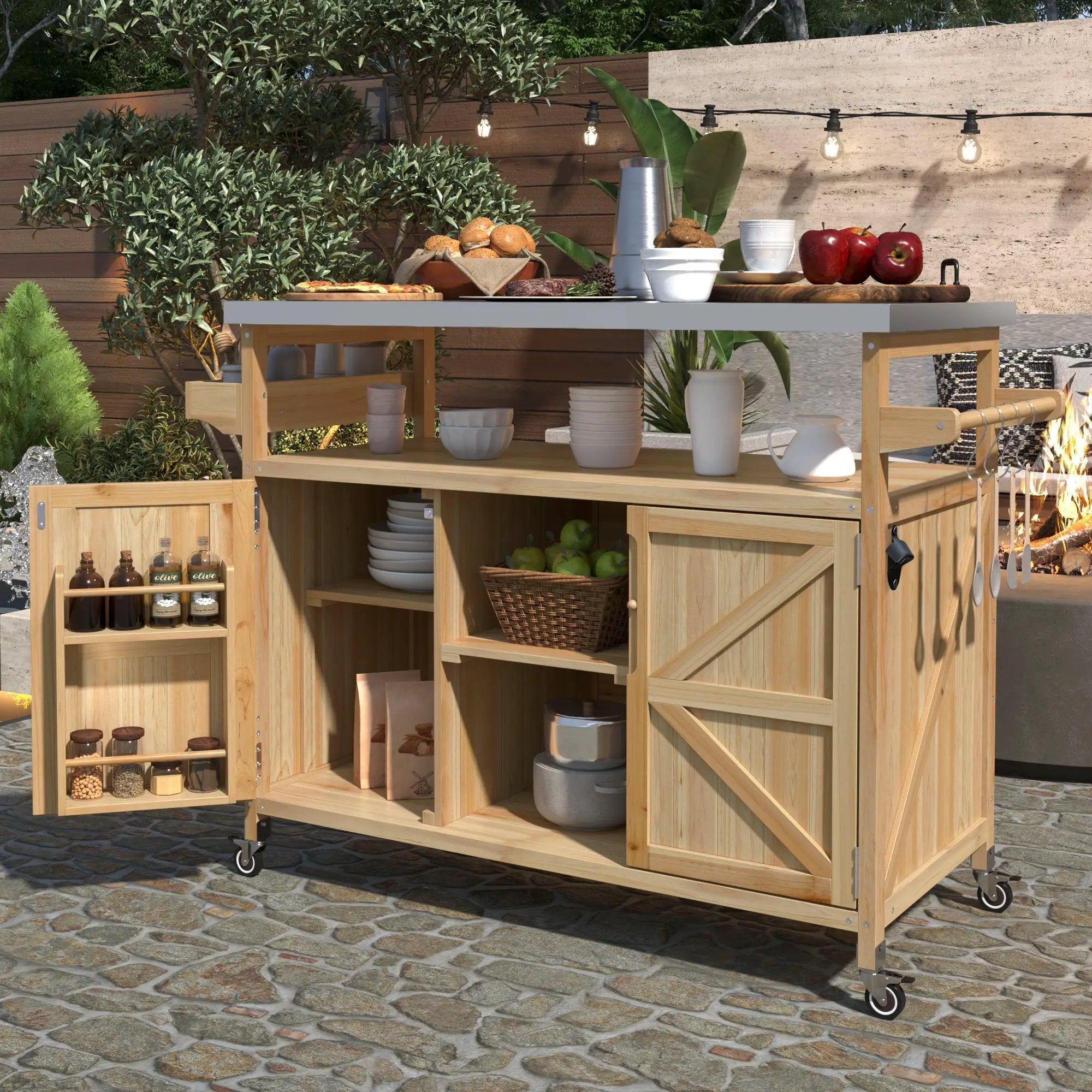 K&K Outdoor Kitchen Island, Rolling Bar Cart & Storage Cabinet by HouseOfZazla