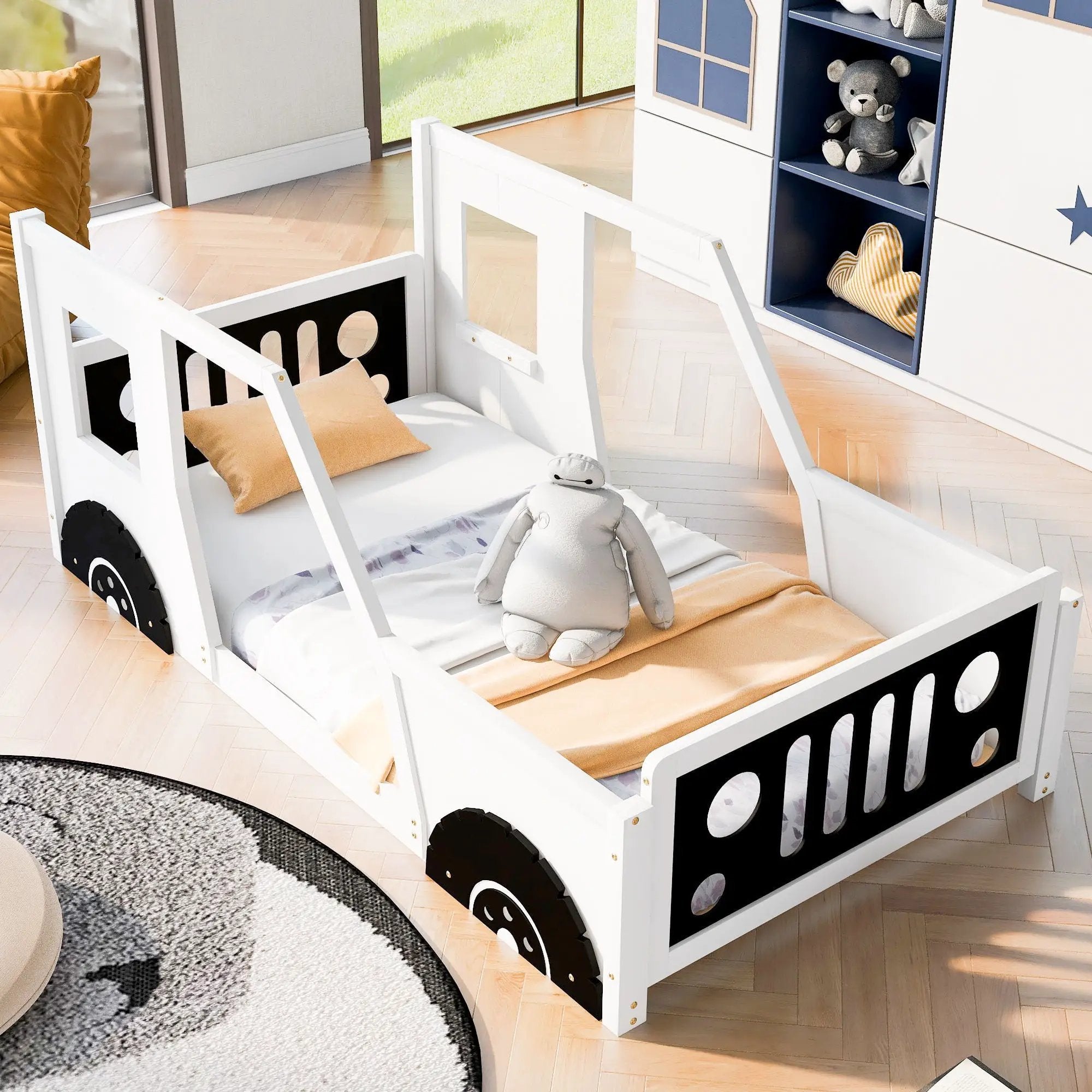 Classic Car Shaped Platform Bed With Wheels by Unique Piece Furniture