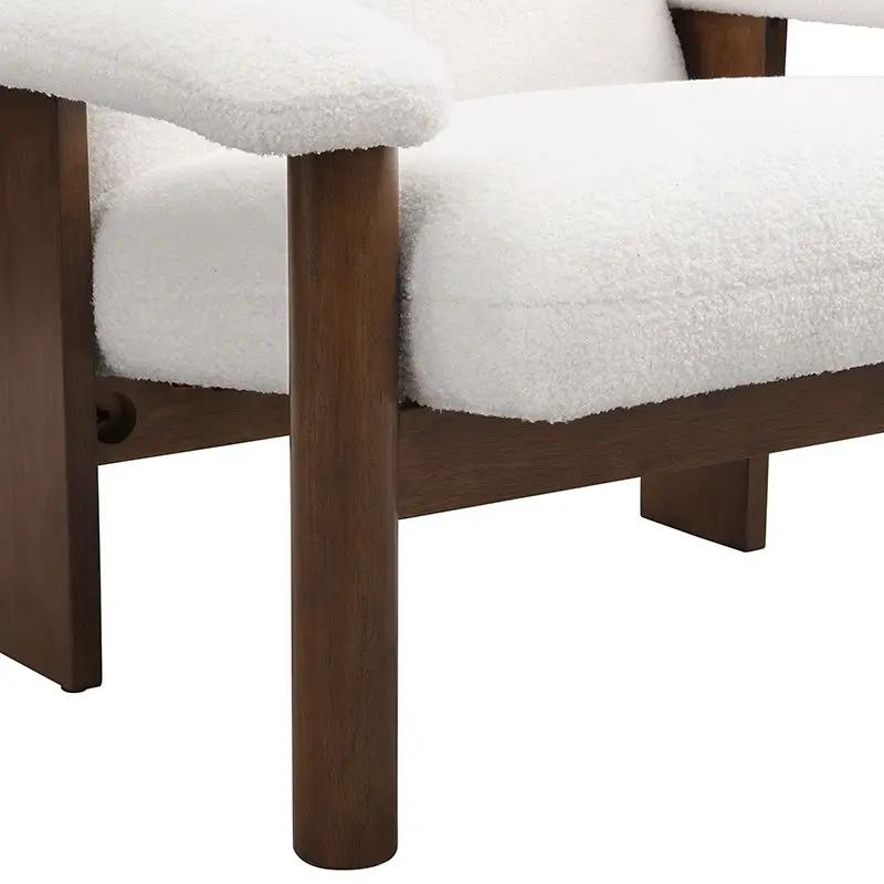 Modern Accent Chair With Ottoman, Mid Century Lounge Chair With Footrest, Comfy Fabric Armchair Upholstered Set With Solid Wood Frame For Living Room - White by HouseOfZazla