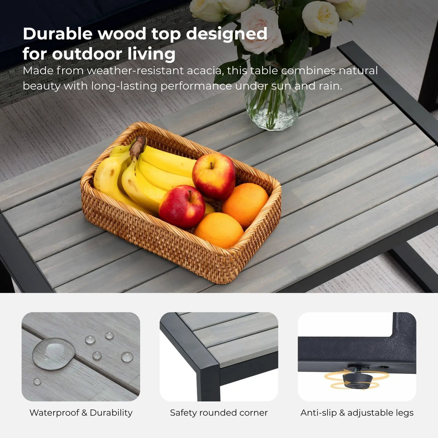 4 Piece Patio Furniture Set With Acacia Wood Table Top And Cushions by Unique Piece Furniture