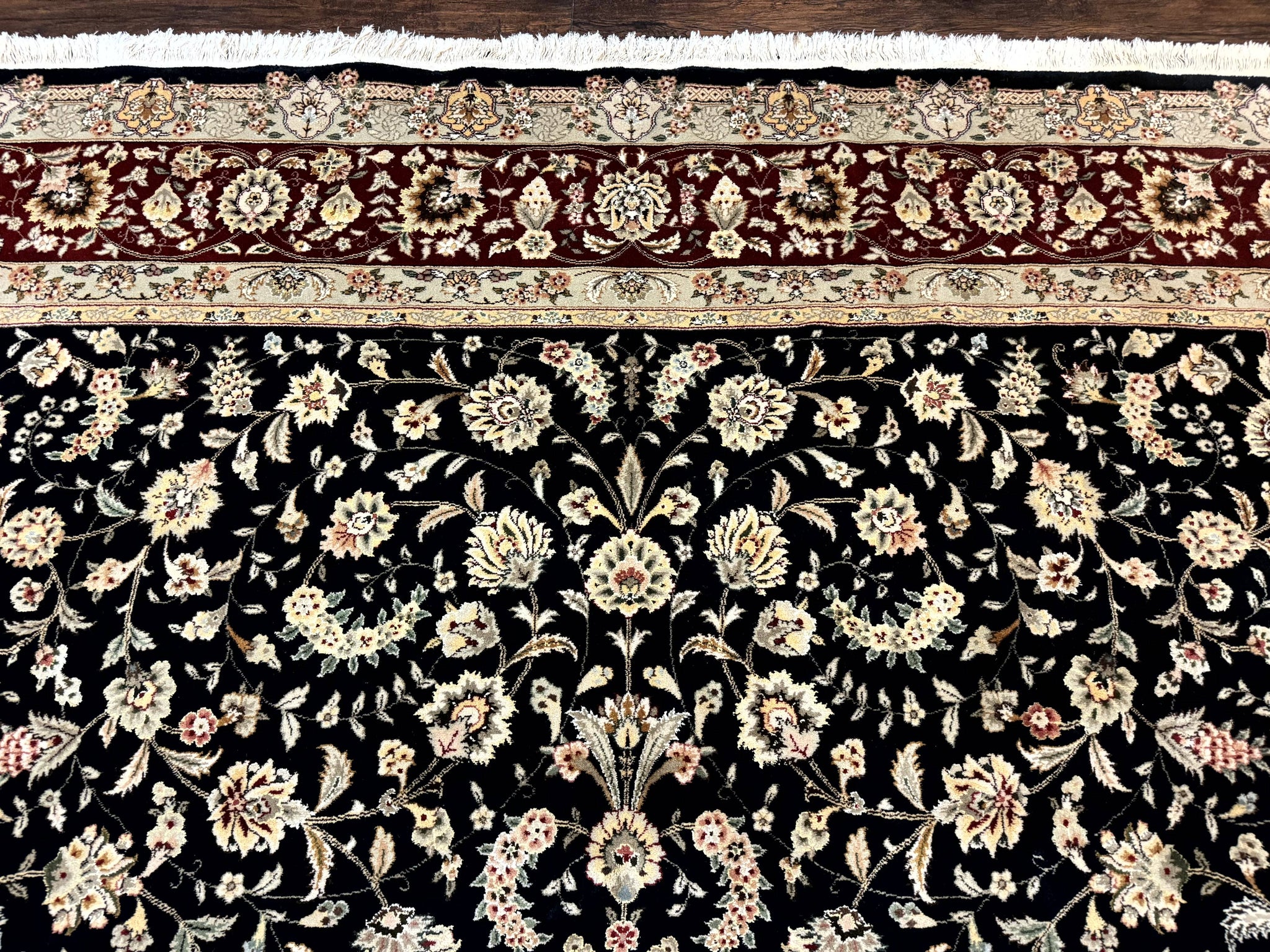 Sino Persian Rug 9x12, Fine Elegant Oriental Carpet 200 KPSI, Black and Dark Red, Allover Floral by Jewel Rugs