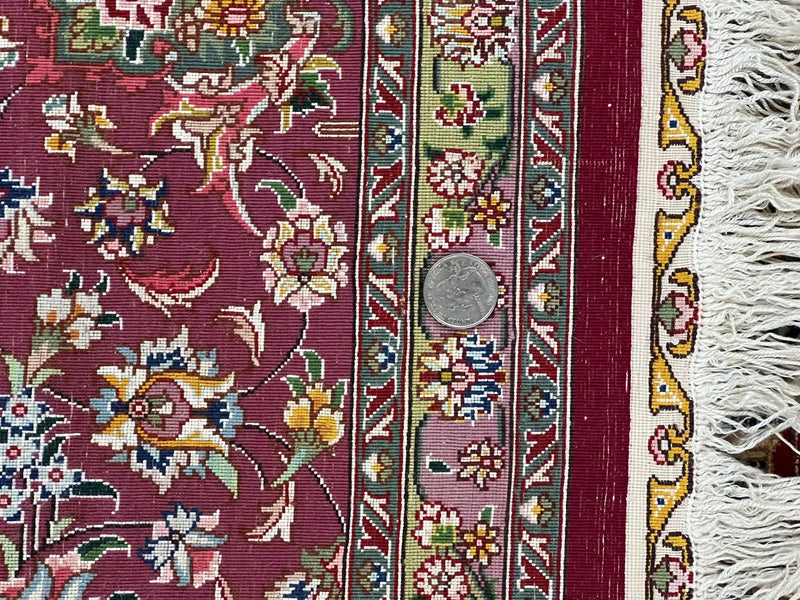 Stunning Persian Tabriz Rug 5x7, Signed by Masterweaver, Maroon, Floral Medallion, Ultra Fine 70 Raj 625 KPSI, Kork Wool Silk Foundation, Handmade by Jewel Rugs